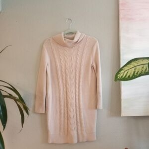 Banana Republic Cable Knit Cream Cotton Blend Turtleneck Fisherman Sweater Dress